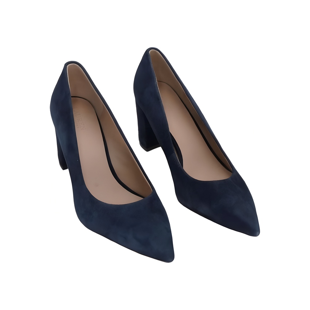 Lauren Ralph Lauren Womens Lanette Suede Block-Heel Pumps Navy Size 9M